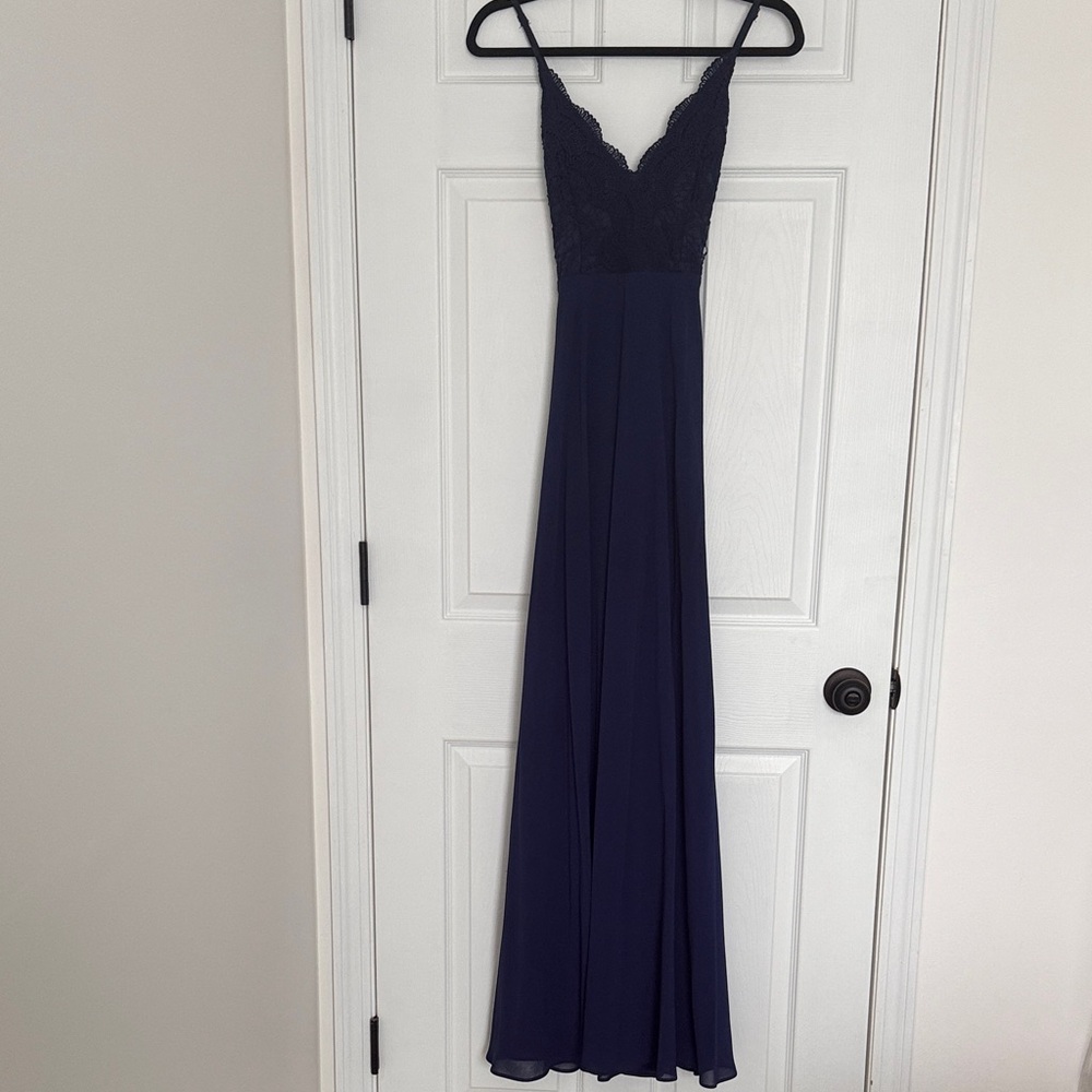 Lulu's Deep Blue Maxi Dress with Lace Bodice